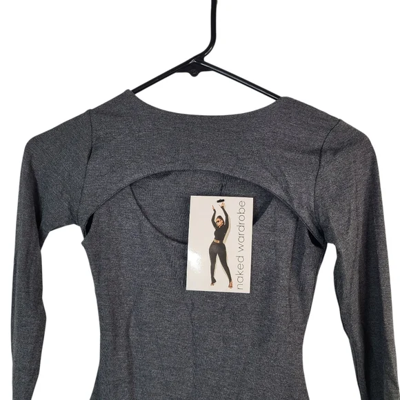 Naked Wardrobe The Come Around Charcoal Bodysuit Size xs NEW - Picture 3 of 11